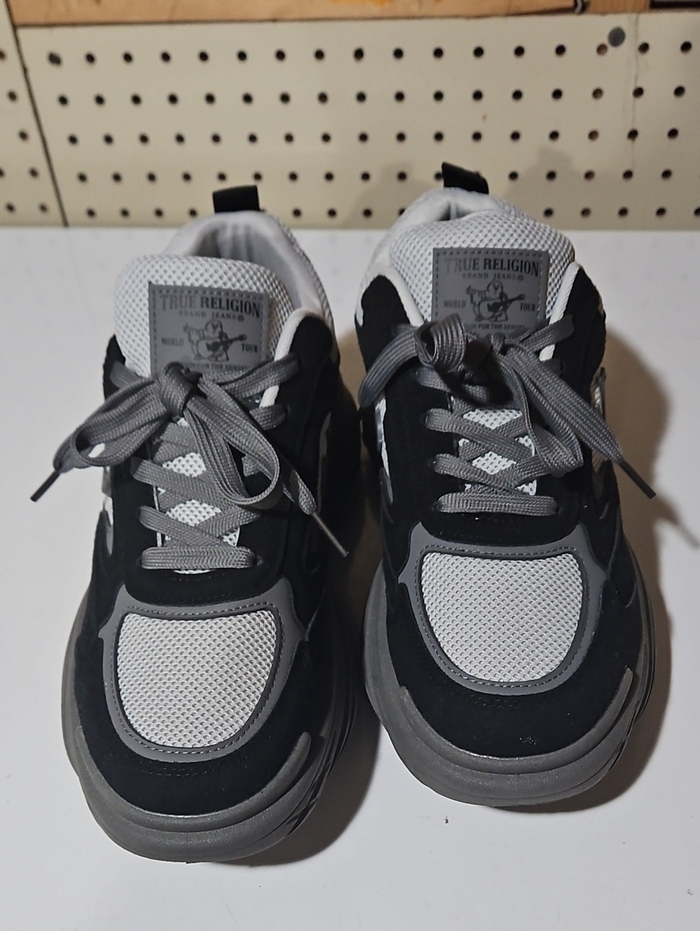 True Religion Black and Gray Men's Chunky Mesh Sneakers